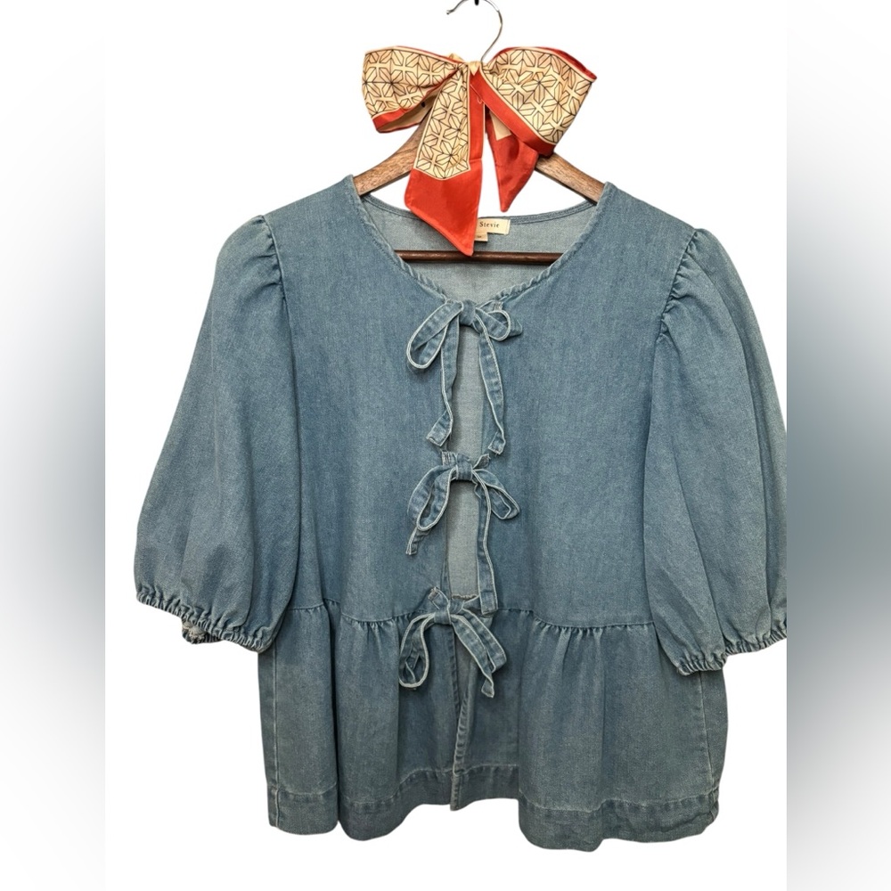 Shop Stevie Light Blue Babydoll Denim Top - Picture 3 of 6